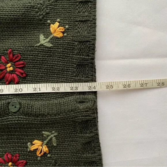Vtg 90's Christopher & Banks Green Hand Embroidered Cottage Cardigan Size Large - Picture 14 of 14